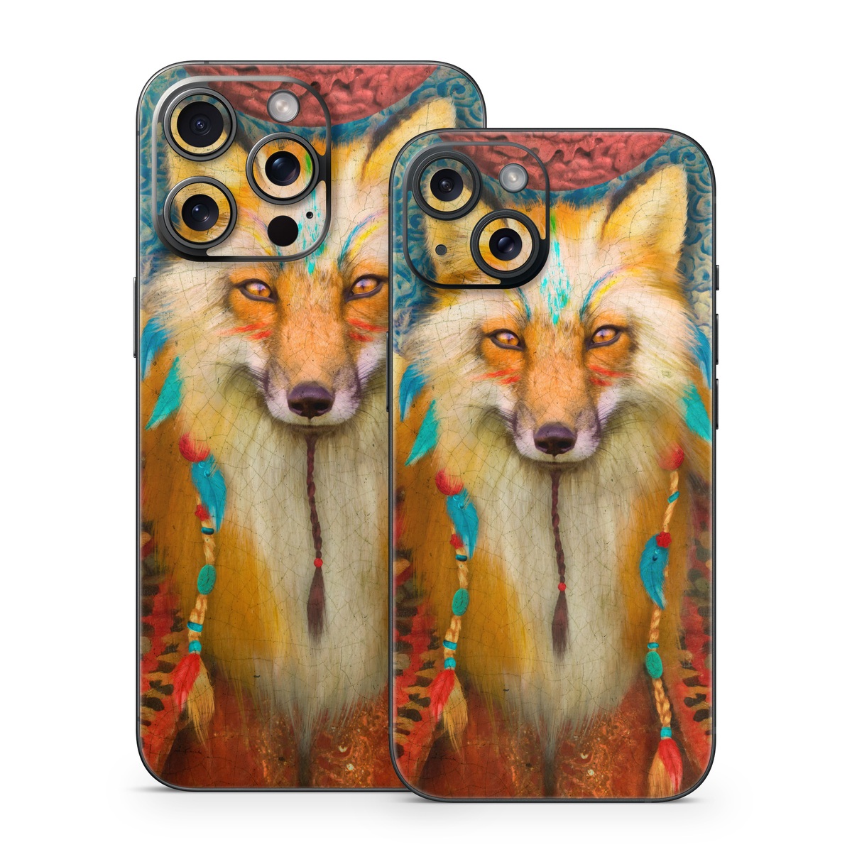 iPhone 15 Series Skin design of Red fox, Canidae, Fox, Wildlife, Swift fox, Carnivore, Jackal, Fur, Snout, Art, with red, black, gray, green, blue colors