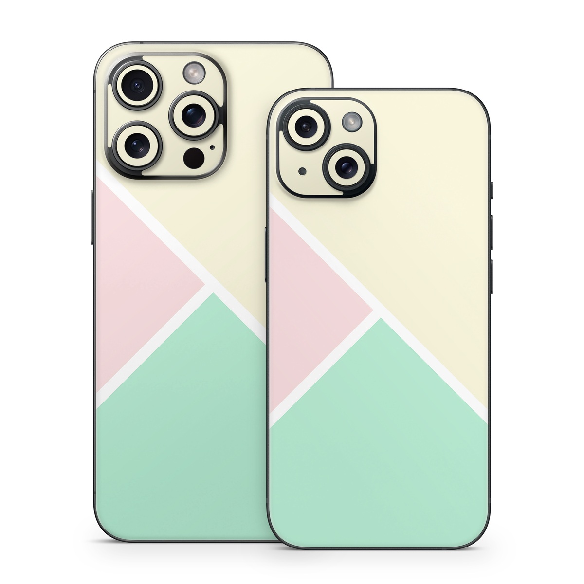 iPhone 15 Series Skin design of Green, Aqua, Turquoise, Blue, Pink, Yellow, Line, Teal, Pattern, Design, with yellow, pink, green colors
