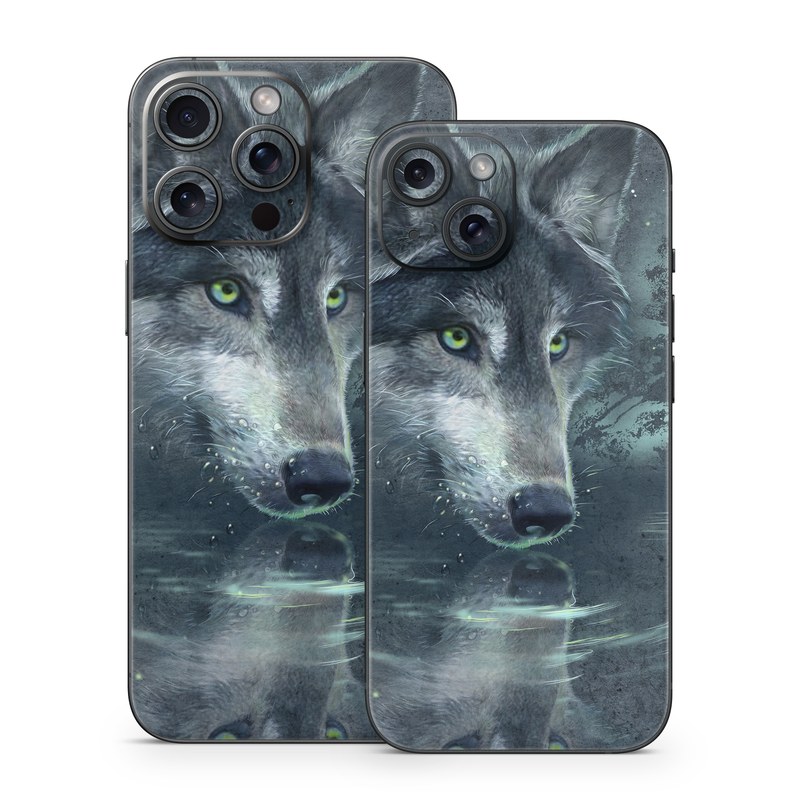 iPhone 15 Series Skin design of Wolf, Canidae, Wildlife, Red wolf, Canis, canis lupus tundrarum, Snout, Saarloos wolfdog, Wolfdog, Carnivore, with black, gray, blue colors