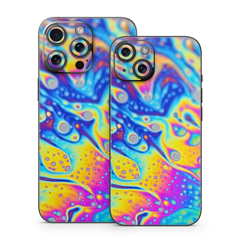 iPhone 15 Series Skin design of Psychedelic art, Blue, Pattern, Art, Visual arts, Water, Organism, Colorfulness, Design, Textile, with gray, blue, orange, purple, green colors