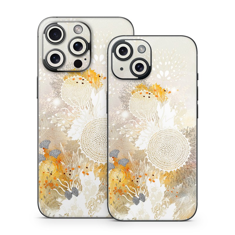iPhone 15 Series Skin design of Pattern, Floral design, Flower, Plant, Illustration, camomile, Wildflower, Art, with gray, yellow, pink, white, green colors