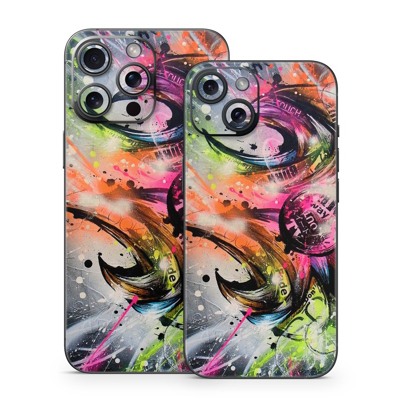 iPhone 15 Series Skin design of Graphic design, Fractal art, Art, Illustration, Design, Graphics, Cg artwork, Font, Visual arts, Pattern, with black, gray, red, green, purple, blue colors