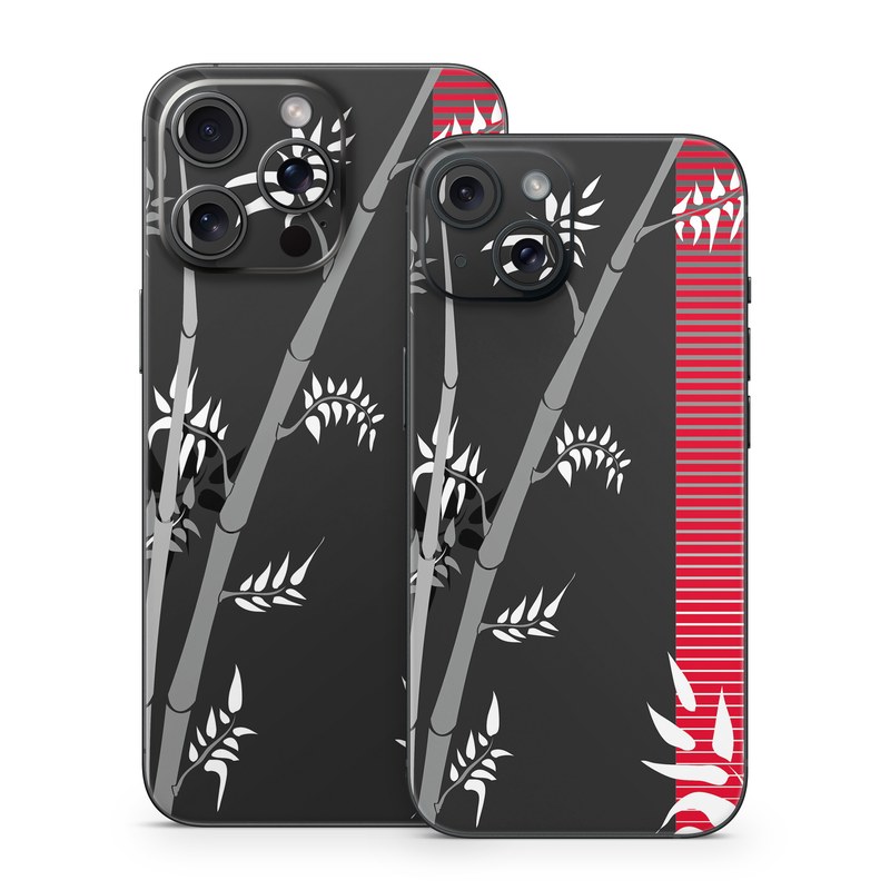 iPhone 15 Series Skin design of Tree, Branch, Plant, Graphic design, Bamboo, Illustration, Plant stem, Black-and-white, with black, red, gray, white colors