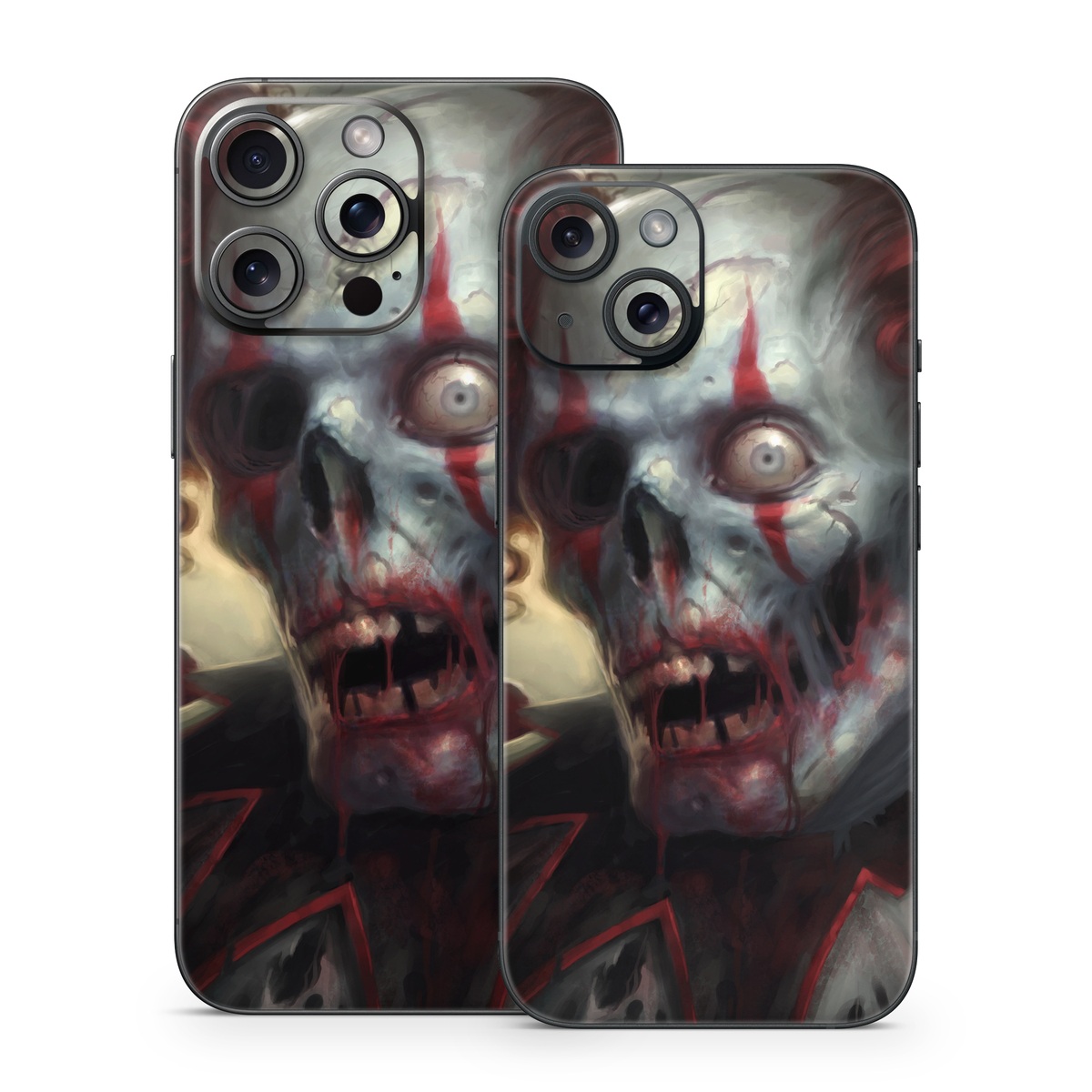 iPhone 15 Series Skin design of Illustration, Fictional character, Fiction, Supervillain, Demon, Art, Zombie, Ghost, Supernatural creature, Flesh, with black, gray, green, red colors