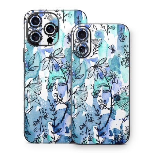 Blue Ink Floral iPhone 16 Series Skin