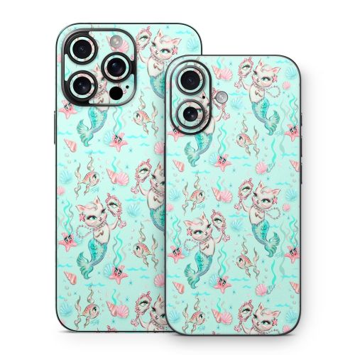 Merkittens with Pearls Aqua iPhone 16 Series Skin