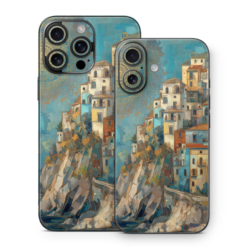 iPhone 16 Series Skin design of Blue, Visual arts, Paint, Painting, Art Paint, Watercolor painting, Village, Modern art, Mural, Acrylic paint, with blue, yellow, white, gray, red, blue, pink, green colors