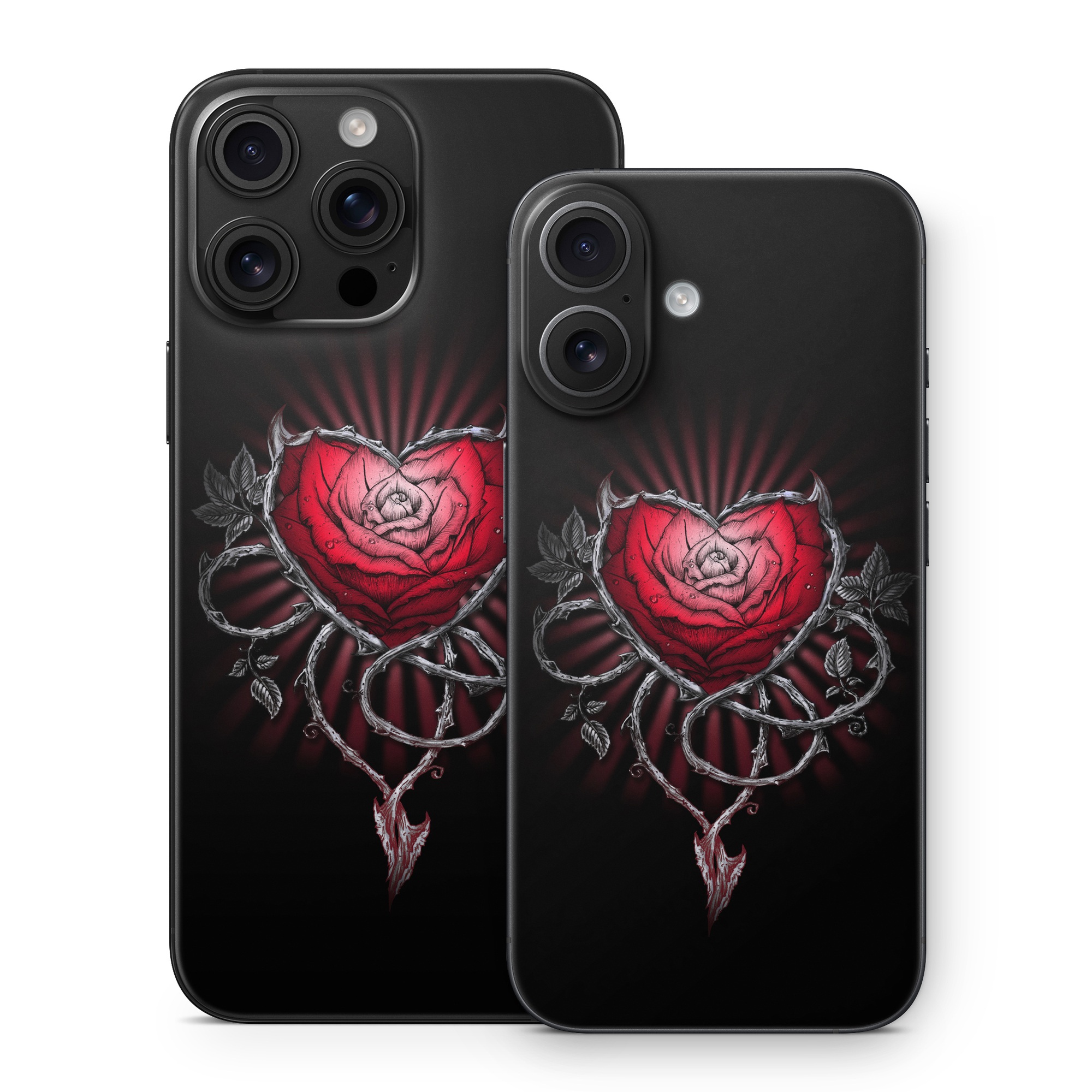 iPhone 16 Series Skin design of Human body, Flash photography, Gesture, Sleeve, Petal, Font, Jewellery, Fictional character, Magenta, Symmetry, with black, white, red, gray colors