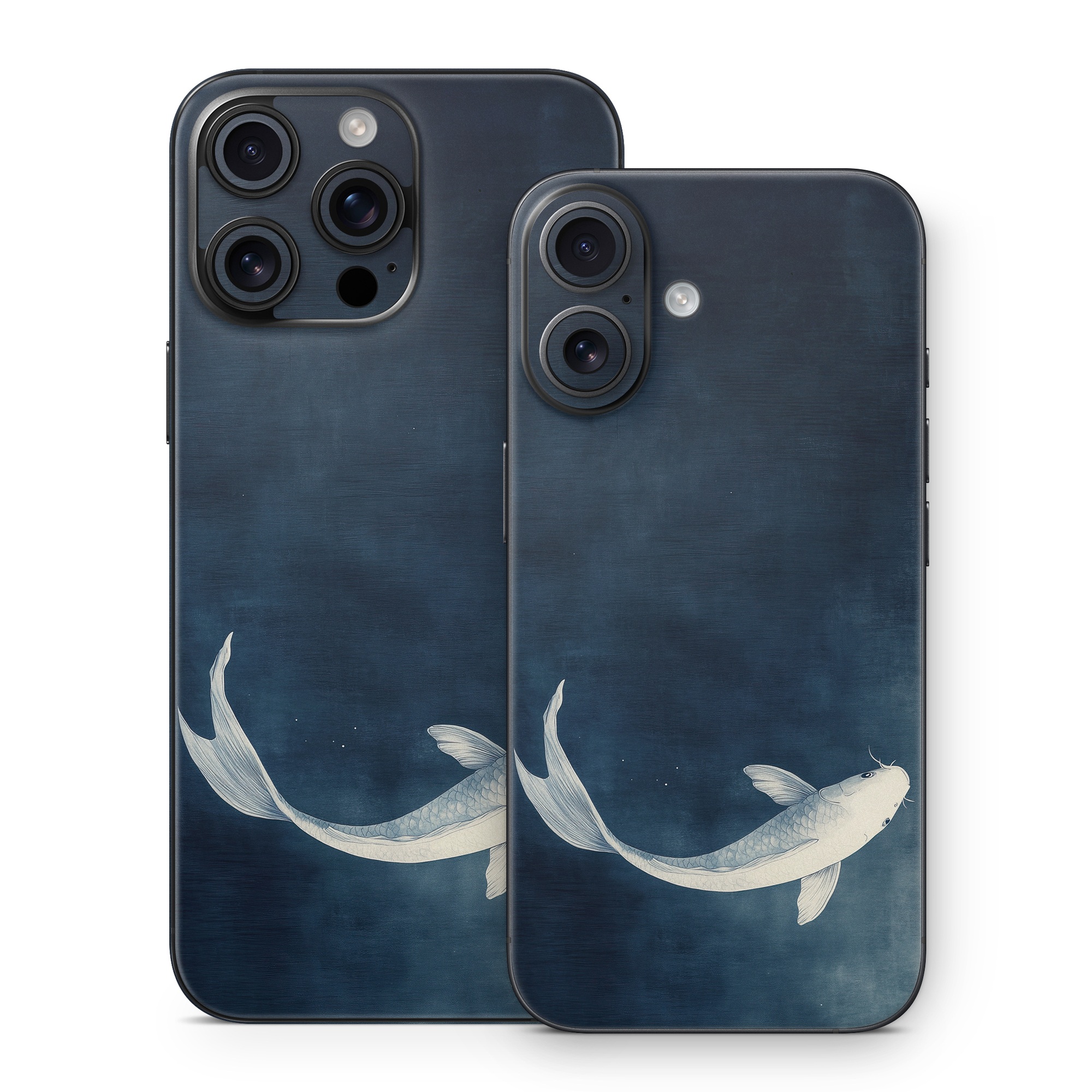 iPhone 16 Series Skin design of Water, Liquid, Art, Wing, Beak, Feather, Seabird, Electric blue, Fish, Tail, with black, blue, white, gray colors