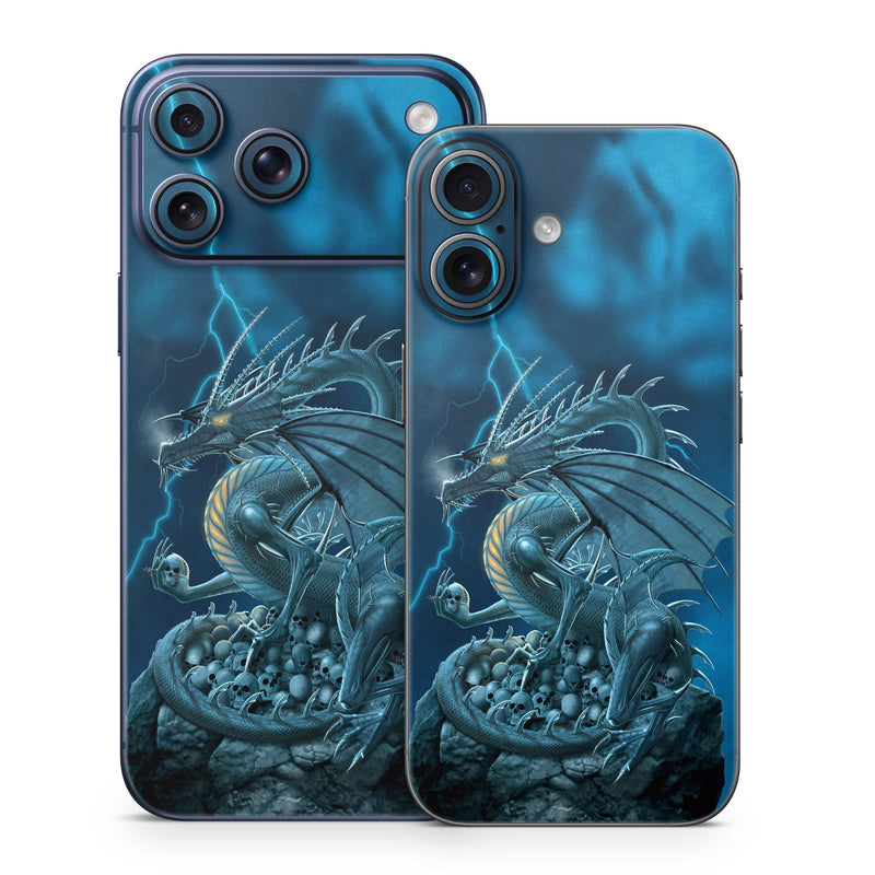 iPhone 17 Series Skin design of Cg artwork, Dragon, Mythology, Fictional character, Illustration, Mythical creature, Art, Demon, with blue, yellow colors