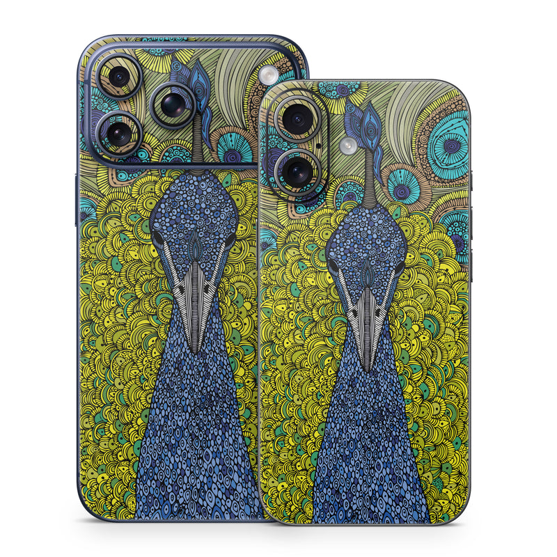 iPhone 17 Series Skin design of Peafowl, Bird, Feather, Pattern, Art, Phasianidae, Galliformes, Design, Psychedelic art, Symmetry, with green, blue, yellow colors