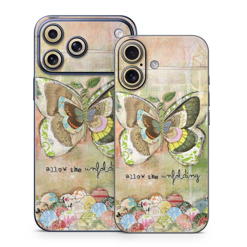 iPhone 17 Series Skin design of Butterfly, Art, Fictional character, Pollinator, Moths and butterflies, Watercolor paint, Illustration, with green, brown, yellow, blue, pink, red colors
