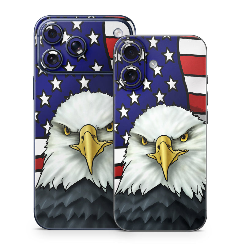 iPhone 17 Series Skin design of Bald eagle, Eagle, Bird, Bird of prey, Accipitridae, Beak, Accipitriformes, Sea eagle, Flag, with white, gray, blue, yellow, red colors