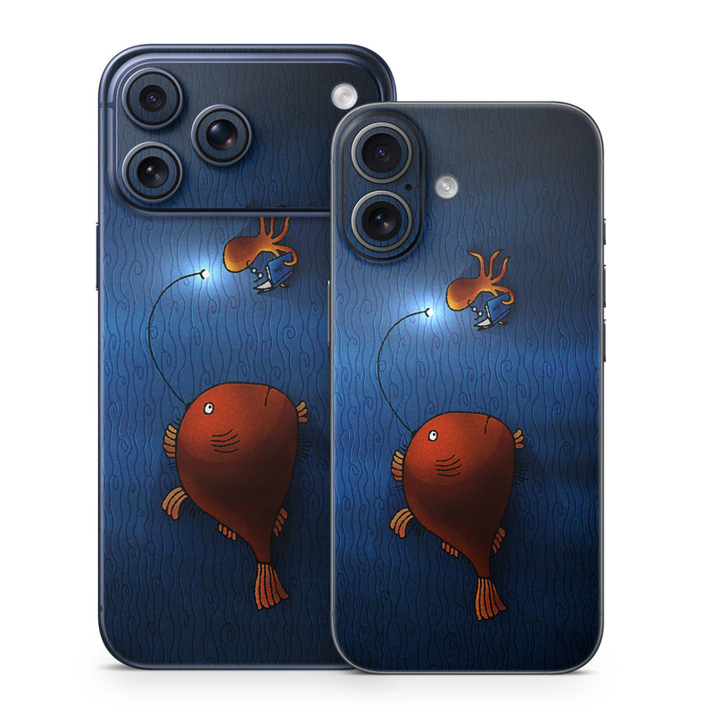 iPhone 17 Series Skin design of Deep sea fish, Anglerfish, Illustration, Fish, Animation, Art, with blue, red colors