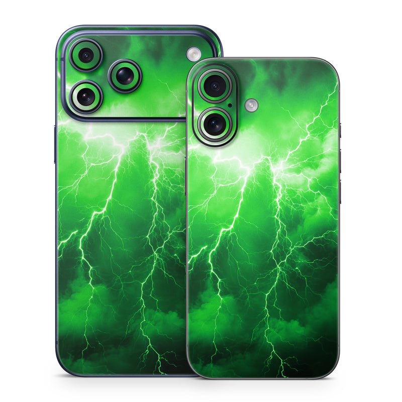 iPhone 17 Series Skin design of Water, Atmosphere, Thunder, Light, Green, Sky, Natural environment, Natural landscape, Electricity, Organism, with black, green colors