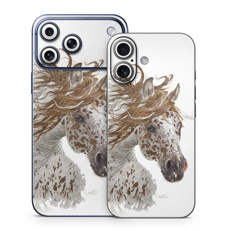 iPhone 17 Series Skin design of Horse, Mane, Mustang horse, Illustration, Snout, Animal figure, Drawing, Stallion, Liver, Mare, with white, brown colors
