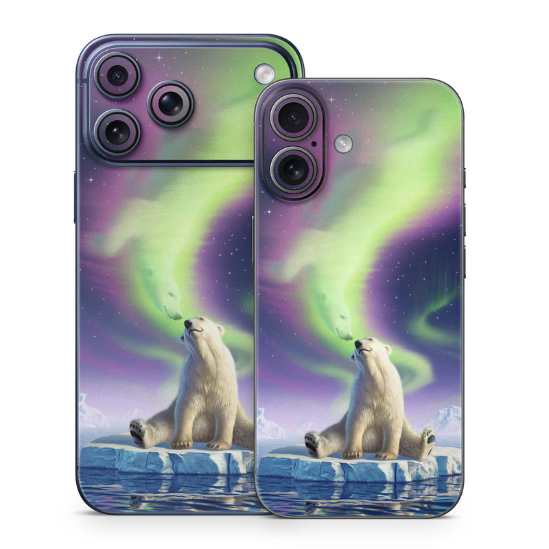 iPhone 17 Series Skin design of Aurora, Sky, Wildlife, Polar bear, Fictional character, with white, blue, green, purple colors