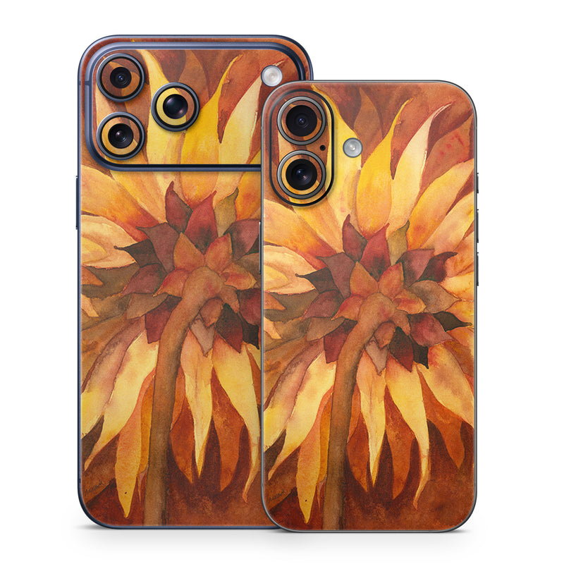 iPhone 17 Series Skin design of Sunflower, Flower, sunflower, Yellow, Painting, Plant, Petal, Still life photography, Flowering plant, Still life, with yellow, brown, orange colors