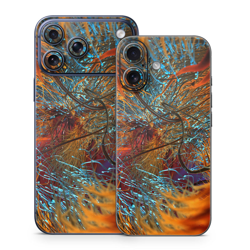 iPhone 17 Series Skin design of Orange, Tree, Electric blue, Organism, Fractal art, Plant, Art, Graphics, Space, Psychedelic art, with orange, blue, red, yellow, purple colors