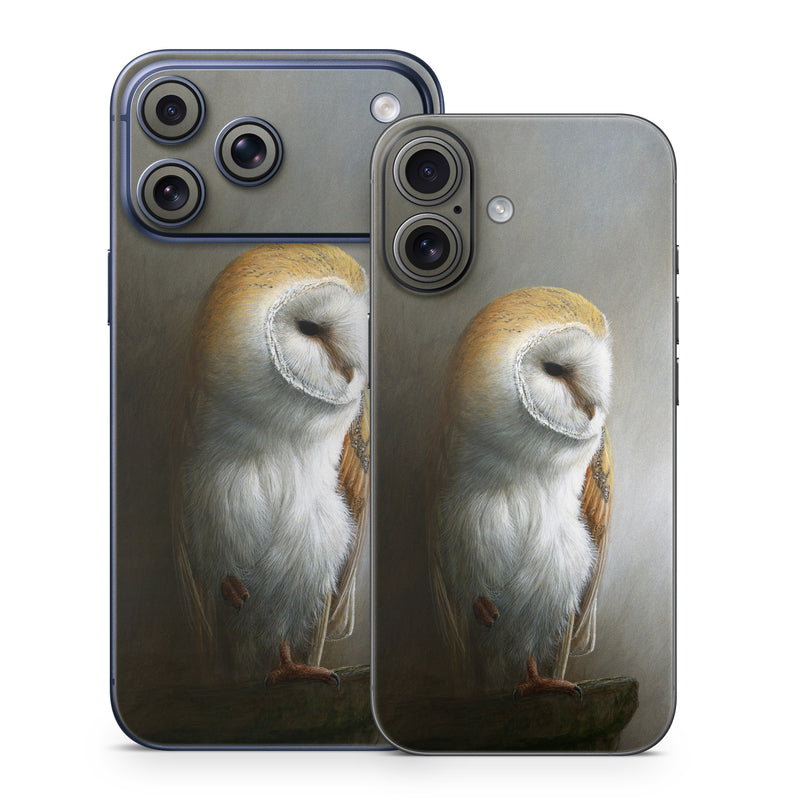iPhone 17 Series Skin design of Barn owl, Owl, Bird, Bird of prey, Beak, Wildlife, with yellow, white, orange, brown colors