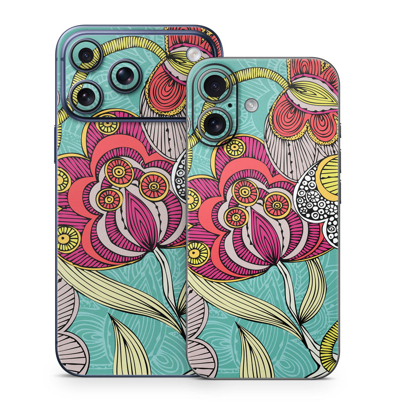iPhone 17 Series Skin design of Pattern, Visual arts, Motif, Floral design, Design, Art, Plant, Flower, Organism, Textile, with red, yellow, blue, gray, pink colors