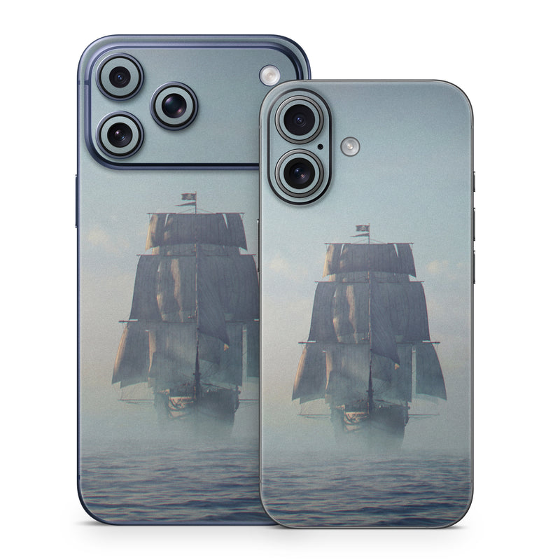 iPhone 17 Series Skin design of Atmospheric phenomenon, Vehicle, Mode of transport, Watercraft, Ship, Sea, with white, blue, black, gray colors