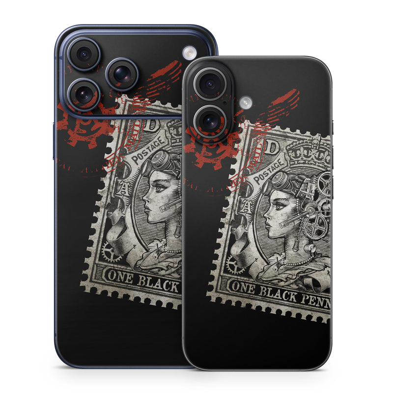 iPhone 17 Series Skin design of Font, Postage stamp, Illustration, Drawing, Art, with black, gray, red colors