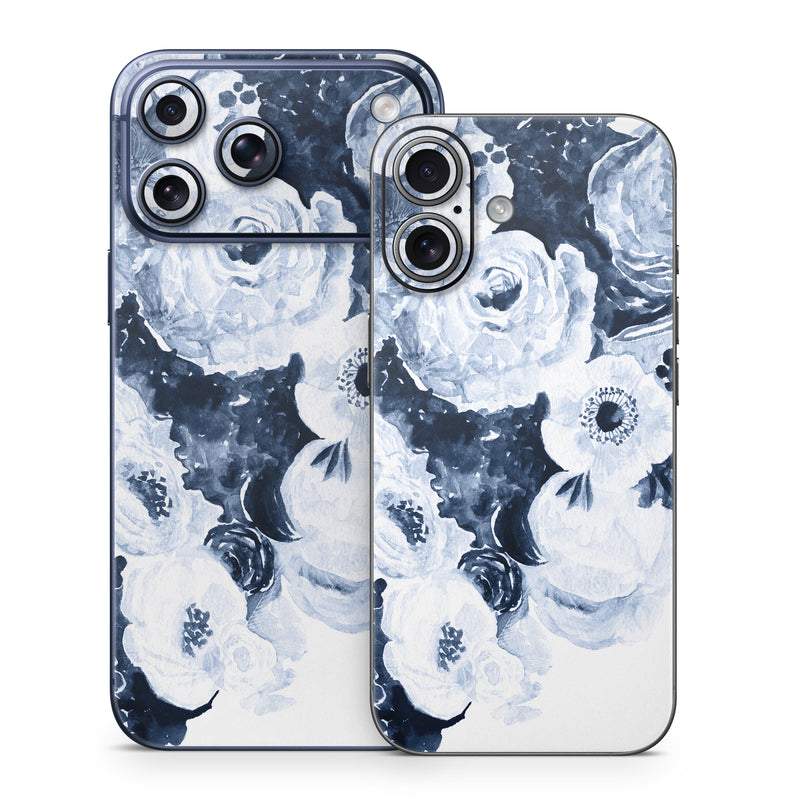 iPhone 17 Series Skin design of White, Flower, Cut flowers, Garden roses, Plant, Bouquet, Rose, Black-and-white, Rose family, Still life, with white, blue colors