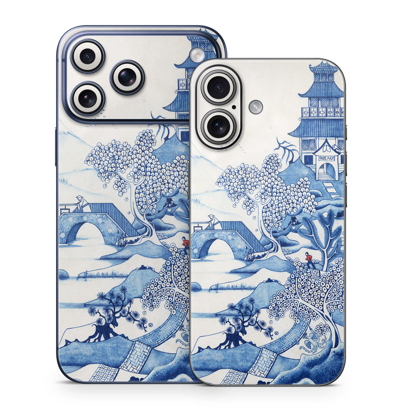 iPhone 17 Series Skin design of Blue, Blue and white porcelain, Winter, Christmas eve, Illustration, Snow, World, Art, with blue, white colors