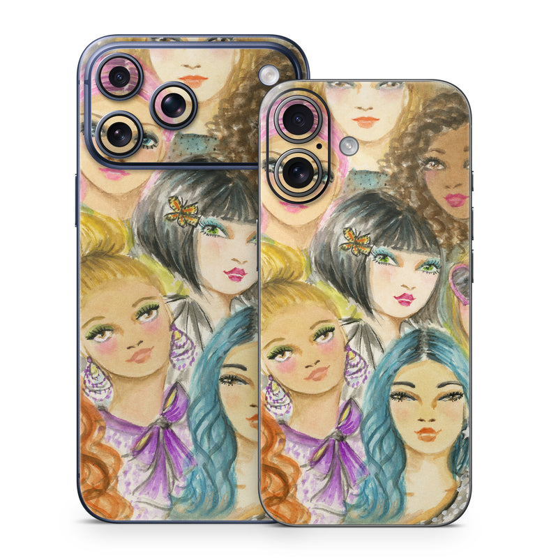 iPhone 17 Series Skin design of Face, Hair, Head, Art, Hair coloring, Cheek, Illustration, Human, Watercolor paint, Brown hair, with white, black, brown, yellow, purple, blue, pink colors