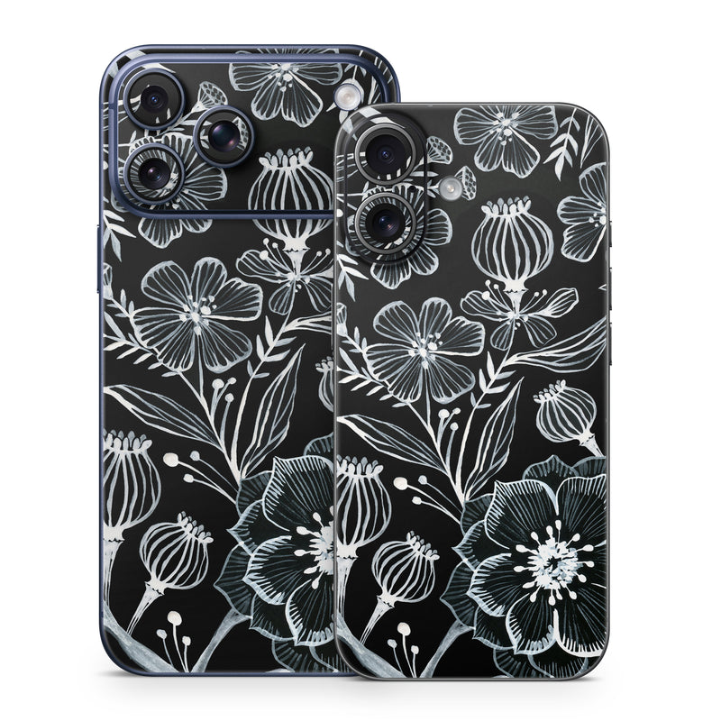 iPhone 17 Series Skin design of Pattern, Black-and-white, Flower, Monochrome photography, Plant, Design, Monochrome, Botany, Wildflower, Visual arts, with black, white colors
