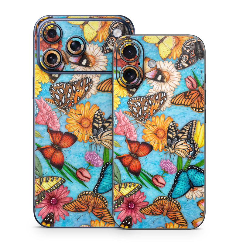 iPhone 17 Series Skin design of Cynthia (subgenus), Butterfly, Monarch butterfly, Moths and butterflies, Brush-footed butterfly, Pollinator, Insect, Pattern, Design, Organism, with blue, pink, orange, yellow, red colors