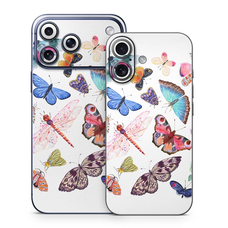 iPhone 17 Series Skin design of Butterfly, Pollinator, Insect, Arthropod, Organism, Moths and butterflies, Art, Symmetry, Wing, Illustration, with white, blue, green, red, yellow, orange, pink, brown, purple colors