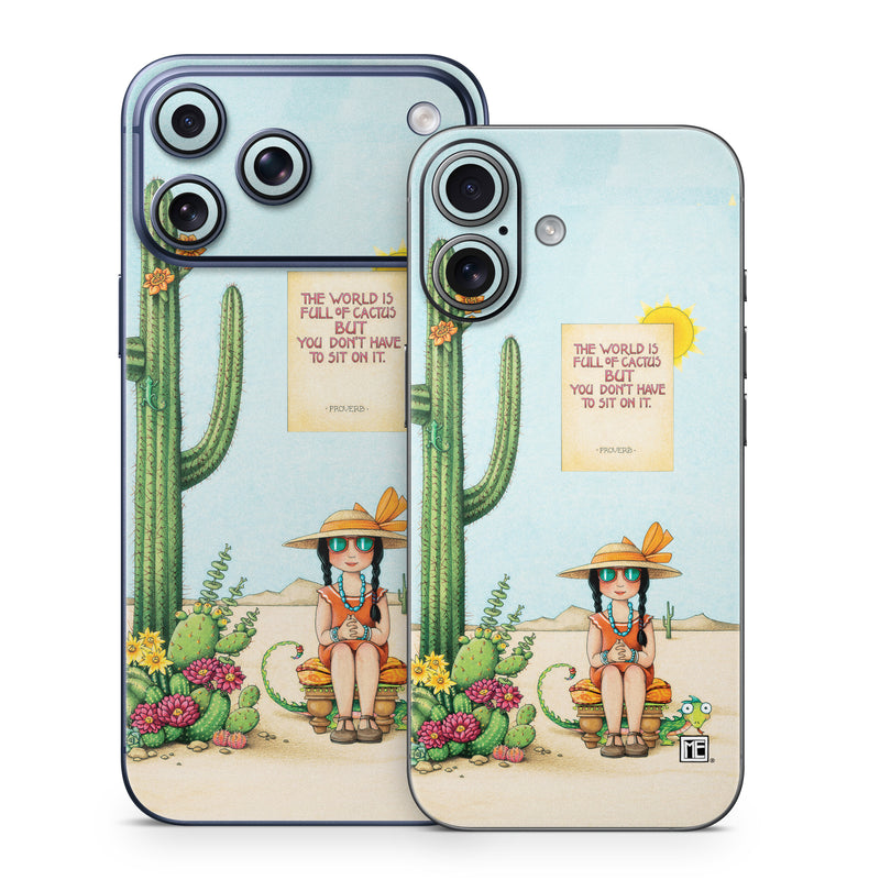 iPhone 17 Series Skin design of Cartoon, Cactus, Illustration, Animated cartoon, Plant, Vegetable, Fictional character, Art, with green, yellow, pink, orange, brown colors