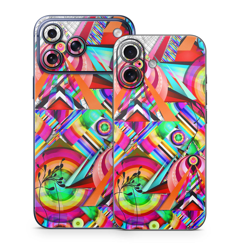 iPhone 17 Series Skin design of Psychedelic art, Pattern, Design, Graphic design, Colorfulness, Visual arts, Circle, Art, with red, pink, green, yellow, orange colors
