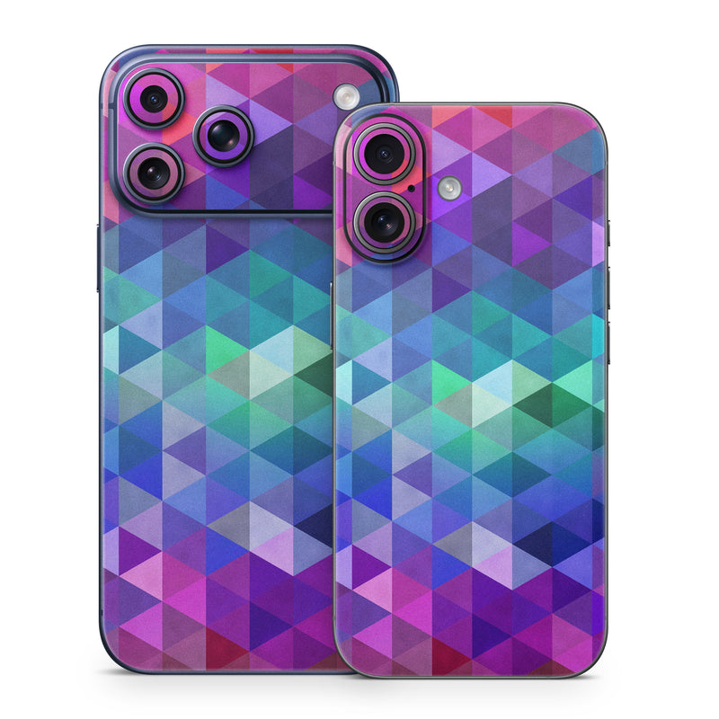 iPhone 17 Series Skin design of Purple, Violet, Pattern, Blue, Magenta, Triangle, Line, Design, Graphic design, Symmetry, with blue, purple, green, red, pink colors