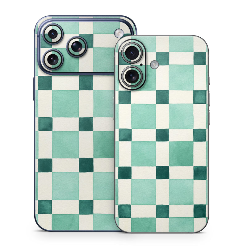 iPhone 17 Series Skin design of Linens, Tile, with white, green colors