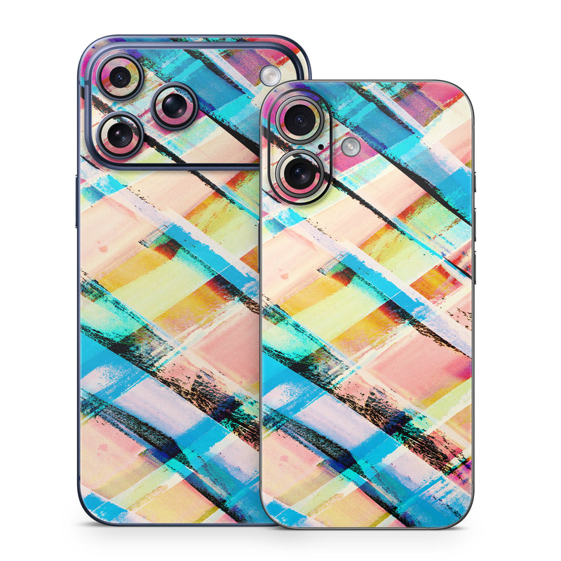 iPhone 17 Series Skin design of Line, Pattern, Turquoise, Plaid, Orange, Colorfulness, Design, Textile, Tints and shades, with blue, pink, red, purple, yellow, orange colors