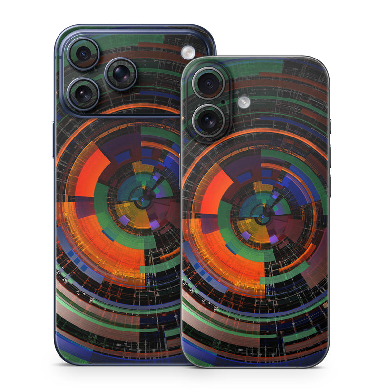 iPhone 17 Series Skin design of Colorfulness, Pattern, Circle, Design, Architecture, Symmetry, Art, Spiral, Psychedelic art, with black, red, blue, green, orange, brown colors