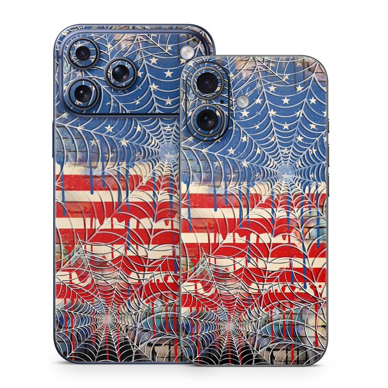iPhone 17 Series Skin design of Graffiti, Art, Pattern, Flag, Street art, Line, Textile, Mural, Modern art, with red, blue, white, black colors