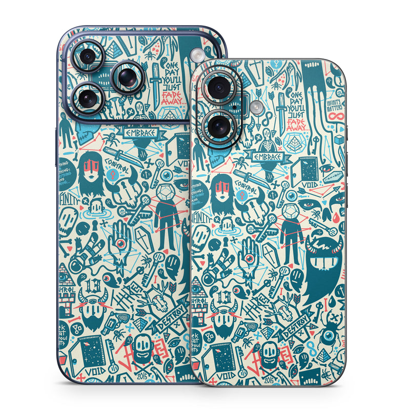 iPhone 17 Series Skin design of Pattern, Psychedelic art, Turquoise, Art, Design, Visual arts, Line, Drawing, Doodle, Graphic design, with white, green, blue, red colors