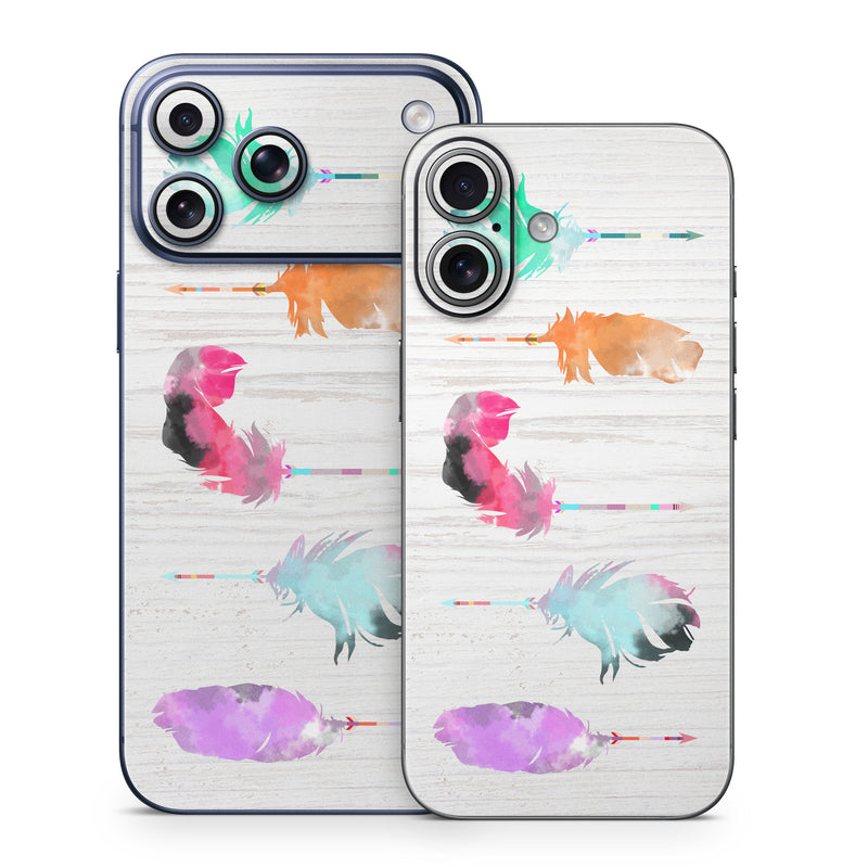 iPhone 17 Series Skin design of Pink, Watercolor paint, Illustration, Feather, Design, Art, Painting, Graphic design, Visual arts, Drawing, with white, orange, red, blue, pink, purple, green colors