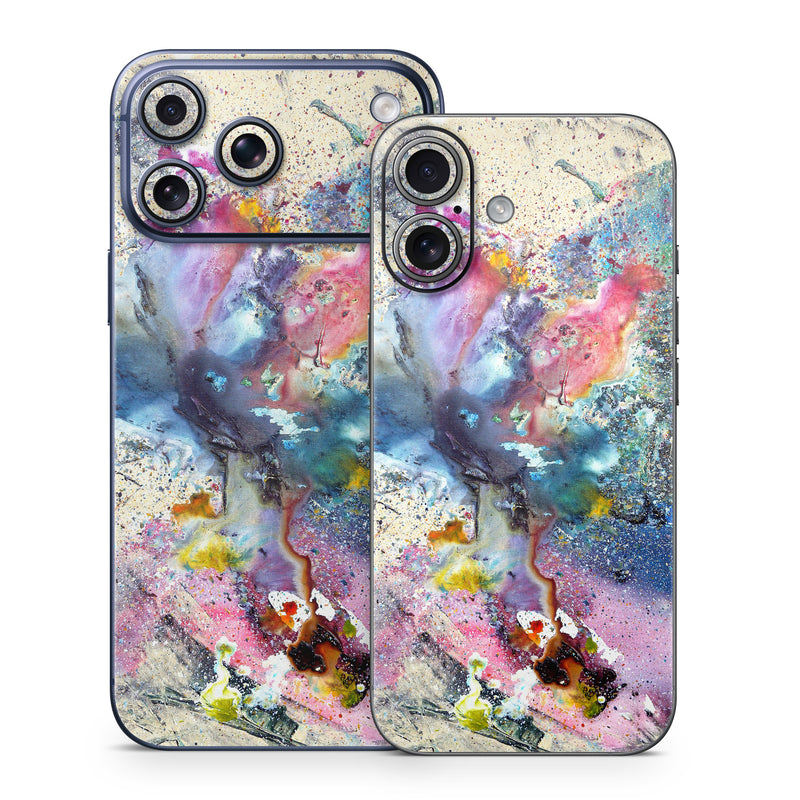 iPhone 17 Series Skin design of Watercolor paint, Painting, Acrylic paint, Art, Modern art, Paint, Visual arts, Space, Colorfulness, Illustration, with gray, black, blue, red, pink colors