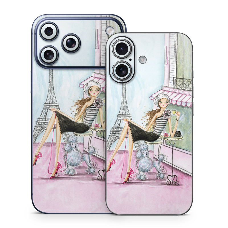 iPhone 17 Series Skin design of Pink, Illustration, Sitting, Konghou, Watercolor paint, Fashion illustration, Art, Drawing, Style, with gray, purple, blue, black, pink colors