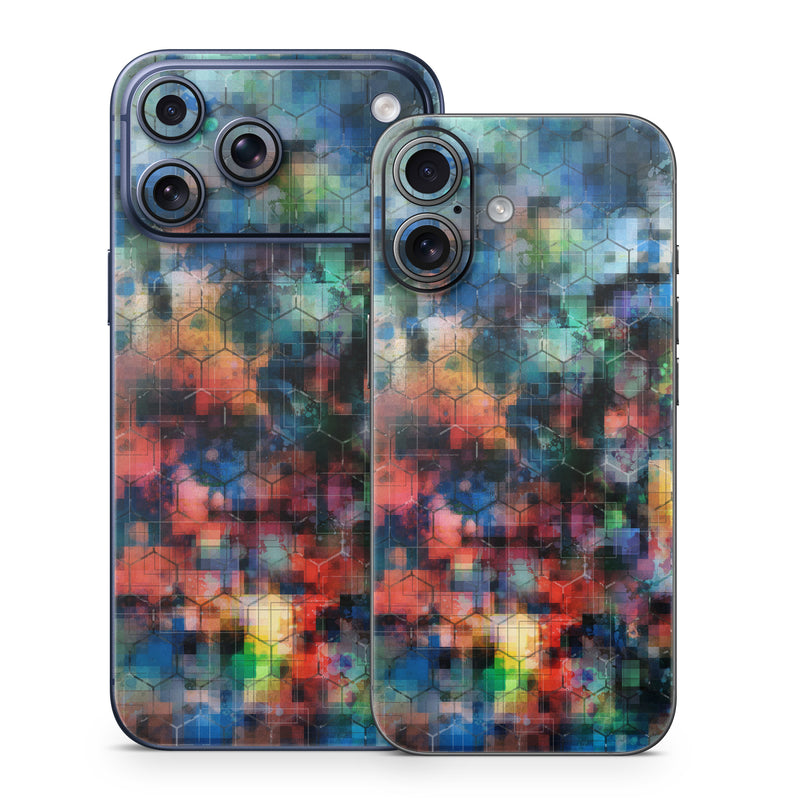 iPhone 17 Series Skin design of Blue, Colorfulness, Pattern, Psychedelic art, Art, Sky, Design, Textile, Dye, Modern art, with black, blue, red, gray, green colors