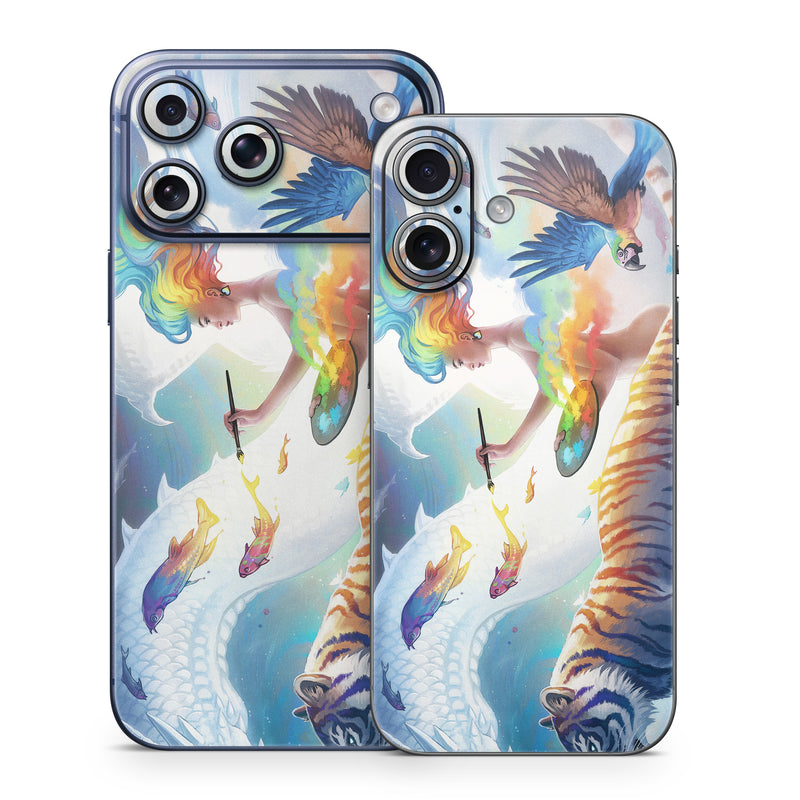 iPhone 17 Series Skin design of Siberian tiger, Bengal tiger, Vertebrate, Tiger, Felidae, Mammal, Water, Carnivore, Art, Painting, with blue, red, yellow, orange, green, purple, black, white colors