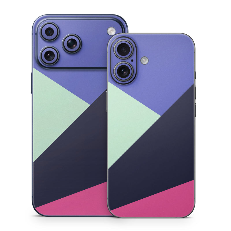 iPhone 17 Series Skin design of Purple, Violet, Line, Magenta, Graphic design, Triangle, Pattern, Design, Material property, Font, with black, blue, green, pink colors