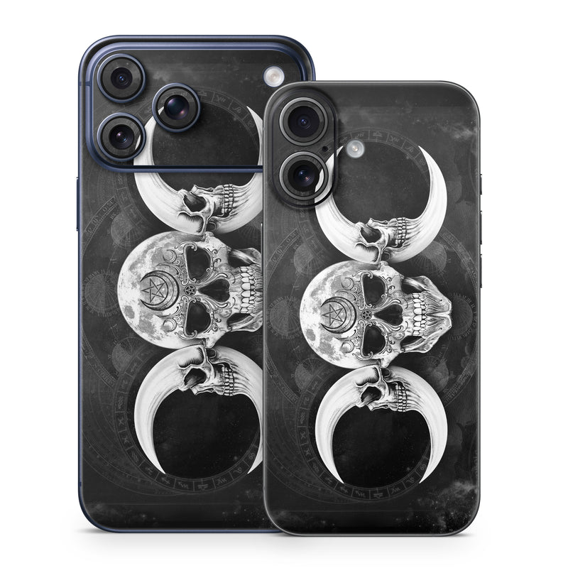 iPhone 17 Series Skin design of Bone, Skull, Darkness, Monochrome, Black-and-white, Circle, Symmetry, Visual Arts, Illustration, Skeleton, Drawing, with black, white, gray colors