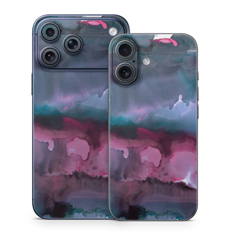 iPhone 17 Series Skin design of Watercolor paint, Purple, Painting, Ice, Magenta, Sky, Art, Cloud, Paint, Modern art, with black, white, purple, blue, red colors