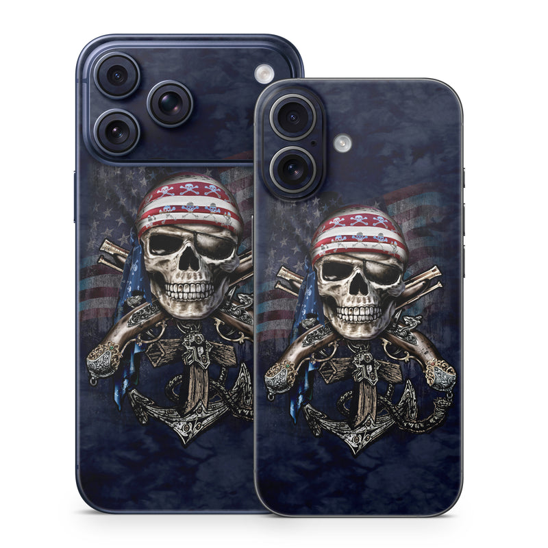 iPhone 17 Series Skin design of Skull, Bone, Skeleton, Illustration, Outerwear, T-shirt, Flag, Art, with black, gray, red colors